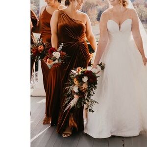 Revelry One Shoulder Velvet Dress in Rich Brown